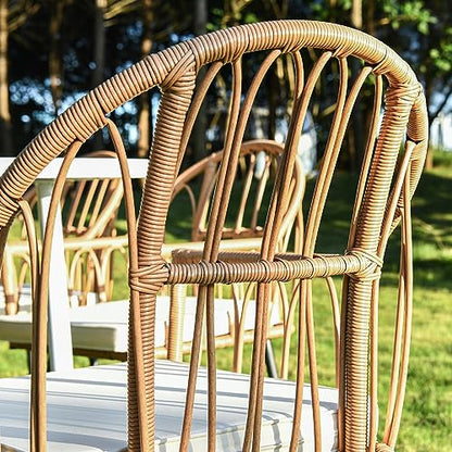 YITAHOME 8 Pieces Outdoor Patio Dining Set with Wicker Patio Dining Chair, Backless Bench & Table with Umbrella Hole, Garden Dining for Patios, Backyard, Balcony, Lawn