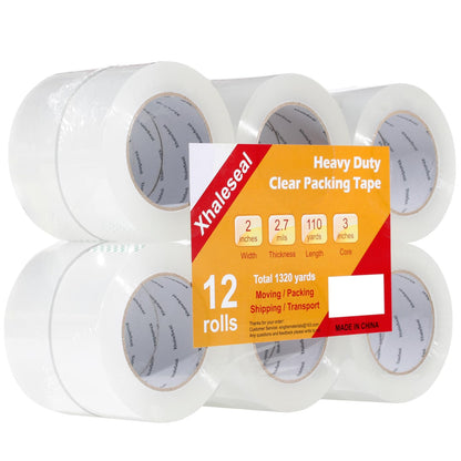 Xhaleseal Clear Packaging Tape 12 Rolls 2.7mils 2inch 110Yards Total 1320yards 3960feet Refill Heavy Duty Packing Tape for Moving Shipping Packaging Boxes