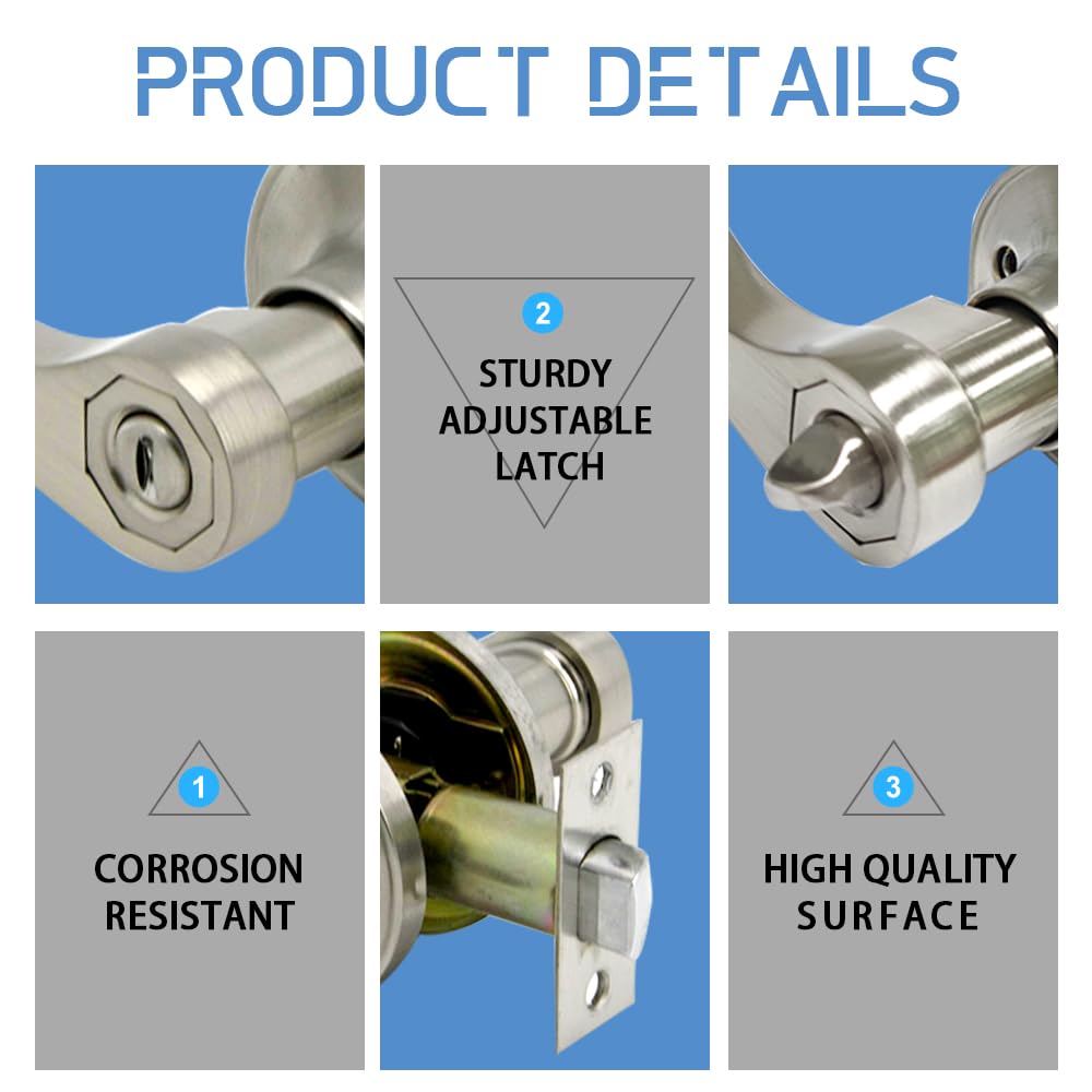 GOHATI Privacy Door Lever, Stain Nickel Interior Door Handle Keyless Wave Style Door Handle for Bedroom, 10 Pack