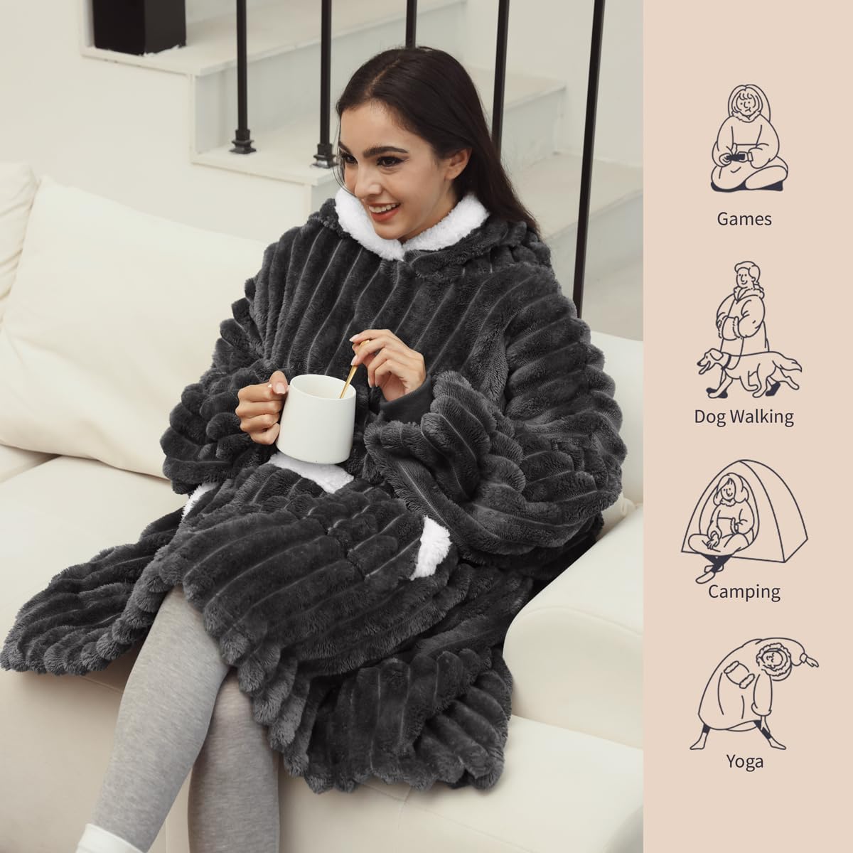 Wearable Blanket Hoodie with Giant Pockets