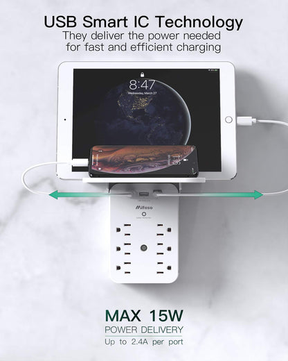 Wall Outlet Extender with USB & Surge Protection