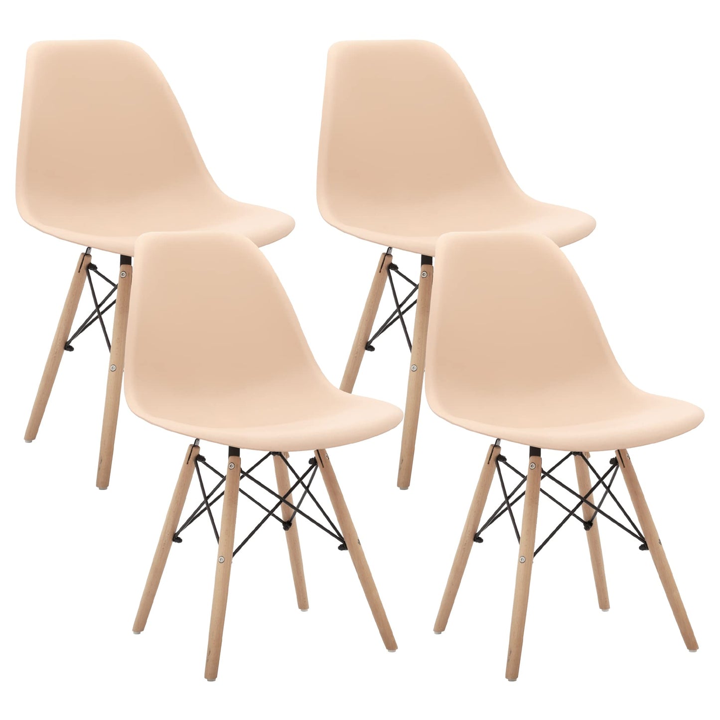 CangLong Modern Mid-Century Shell Lounge Plastic Side Dining-Chairs, Set of 4, Beige