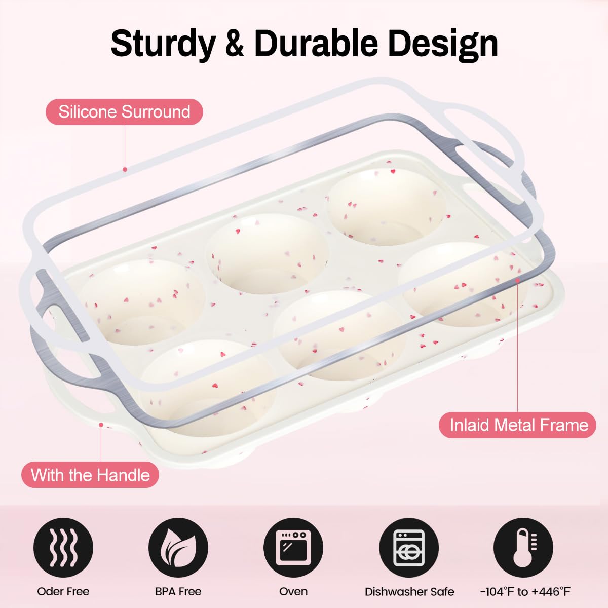 6-Cup Jumbo Size NonStick Silicone Muffin Pan for Baking with Metal Reinforced Frame BPA Free Silicone Jumbo Cupcake Pan for Oven Dishwasher Safe
