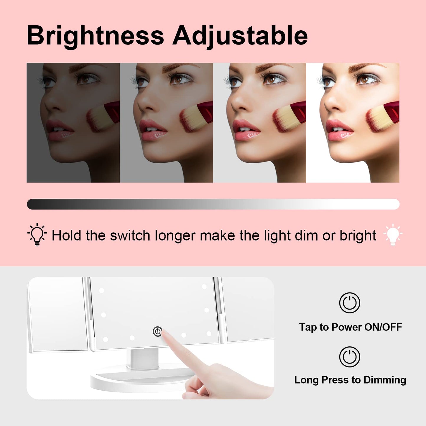 Trifold LED Makeup Mirror with 10X Magnification