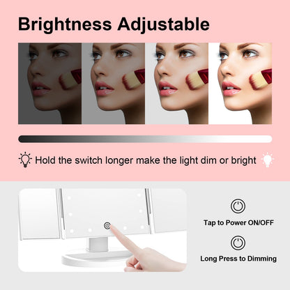 Trifold LED Makeup Mirror with 10X Magnification