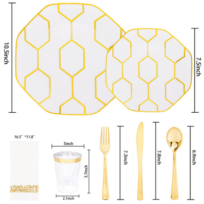 COLOSUS 175PCS Gold White Party Plates Set