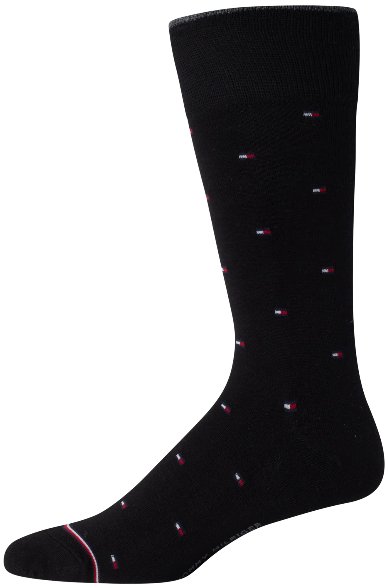 Tommy Hilfiger Men's 5 Pack Allover Flag Pattern Dress Crew Socks, black Shoe Size 7-12