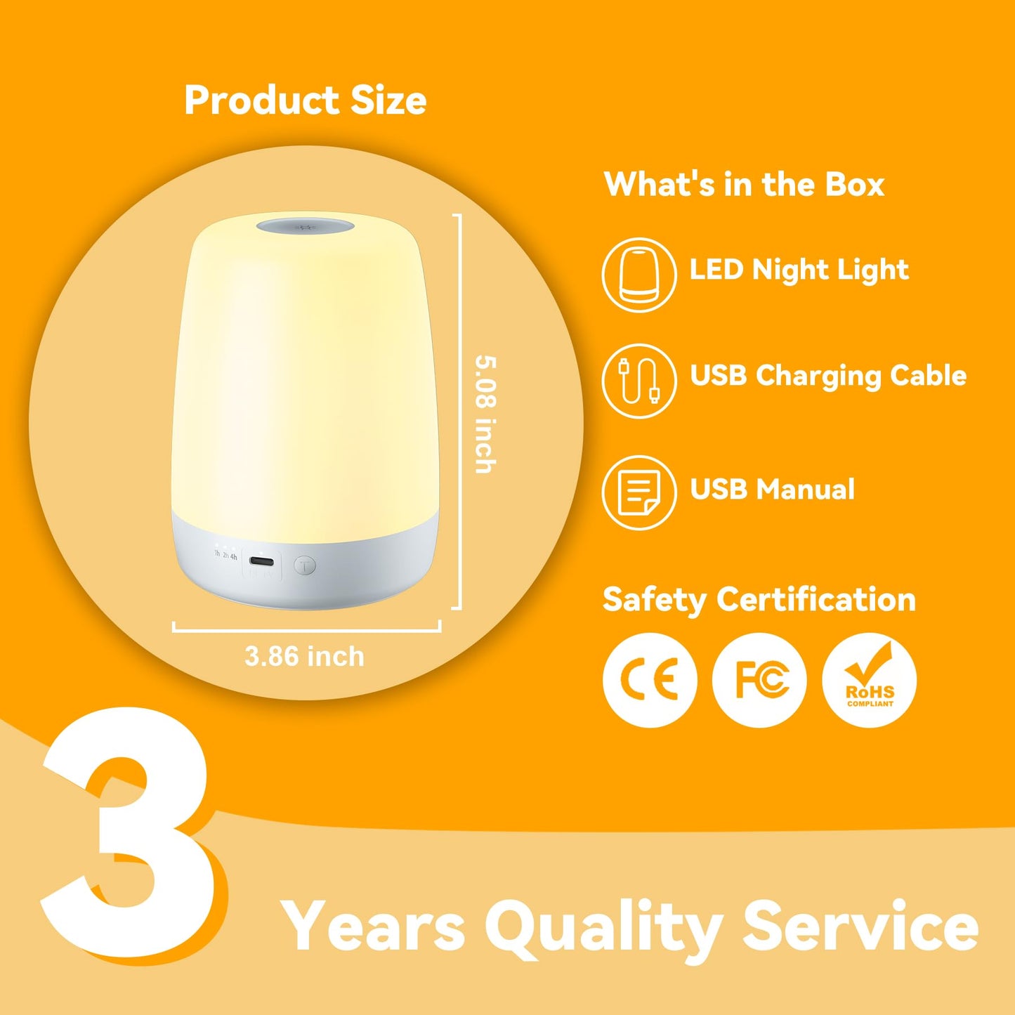 winshine Kids Night Light, 3 Way Dimmable Touch Night Light for Kids, 7 Colors Changing RGBW Rechargeable Portable Baby Night Light Lamp