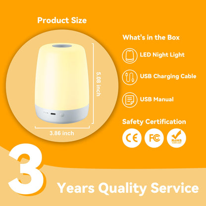 winshine Kids Night Light, 3 Way Dimmable Touch Night Light for Kids, 7 Colors Changing RGBW Rechargeable Portable Baby Night Light Lamp