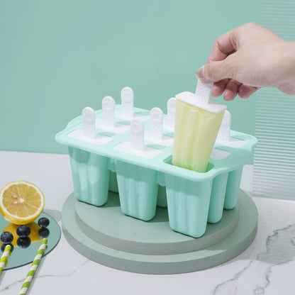 Popsicle Molds, 9 Pieces Silicone Ice Pop Molds Popsicle Mold Silicone BPA Free Reusable Sticks Easy Release Ice Pop Make (Green, 9 CavitIES)