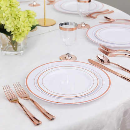 WDF-125PCS Rose Gold Plastic Silverware&Disposable Plastic Plates - Plastic Plates include 25 Dinner Plates,25 Salad Plates,25 Forks, 25 Knives, 25 Spoons for Wedding, Party, Mother's Day