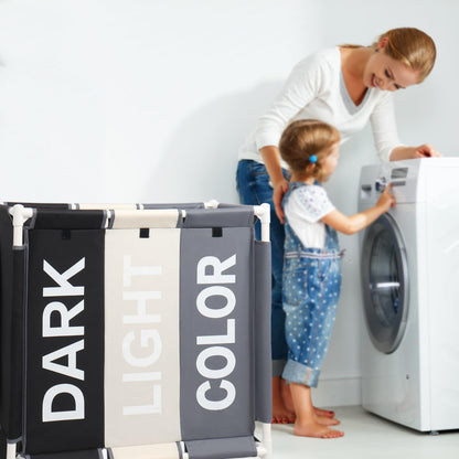 3-Section Laundry Hamper with Rolling Wheels