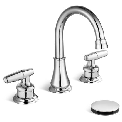 gotonovo 8 Inch Vanity Basin Faucet Dual Handle Polished Chrome Deck Mount 3 Hole Bathroom Faucet with Pop Up Drain and Water Supply Hoses Widespread Lavatory Sink Faucet Hot and Cold Mixer Tap