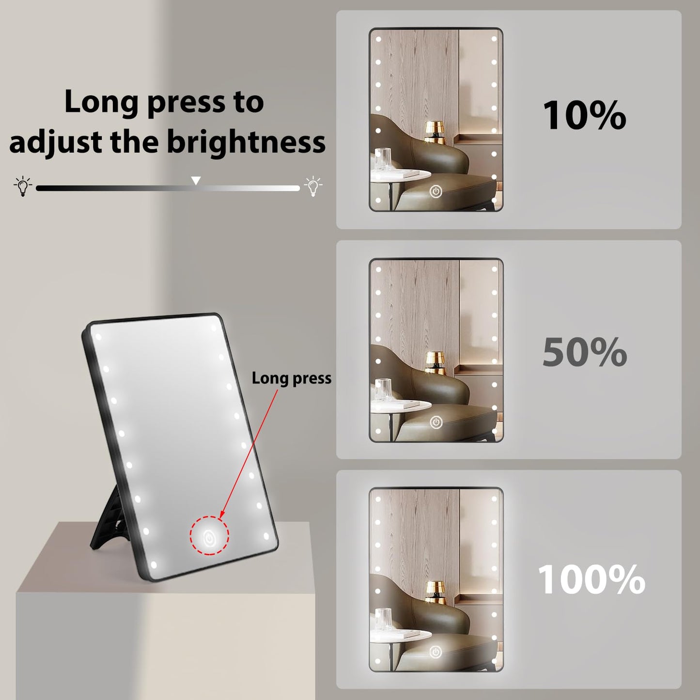 Vanity Makeup Mirror with Lights, Touch Dimming Screen 16 LED Lighted Vanity Travel Portable Mirror, Black Cosmetic Tabletop Wall Mirror Gifts for Mothers, Mom, Wife, Women, Girl