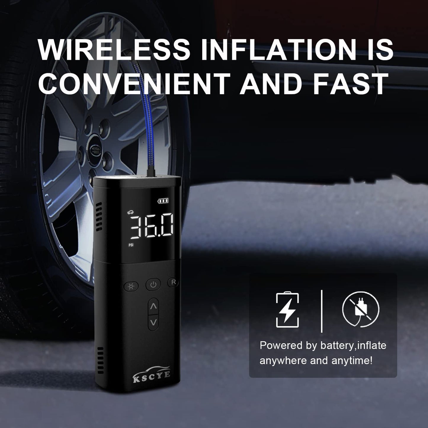 KSCYE Tire Inflator Portable Air Compressor,DC 12V Small Pump for Car Tires,150PSI Electric with Digital Pressure Gauge,LED Light Motorcycle Bike Ball,Bike Pump