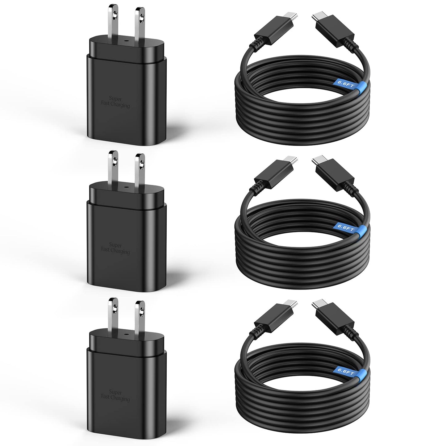 Super Fast Charger Type C,3Pack 25W Samsung Fast Charger Type C Wall Charger Fast Charging Block with 6.6FT Type C to C Cable for Galaxy S23 Ultra/S23/S23+/S22/S22 Ultra/S22+/S21/S20/Note 10/20,Z Fold