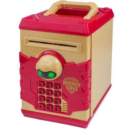 HUSAN Piggy Banks for Kids, Electronic Password Code Money Banks ATM Banks Box Coin Bank for Children Boys and Girls (Khaki Red)