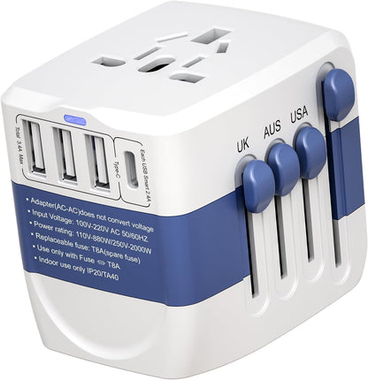 Universal Travel Adapter,International Plug Adapter,WAUDM All in One Universal USB Travel Power Adapter with 3 USB Port and Type-C for Multi-Nation Travel US EU UK Australia