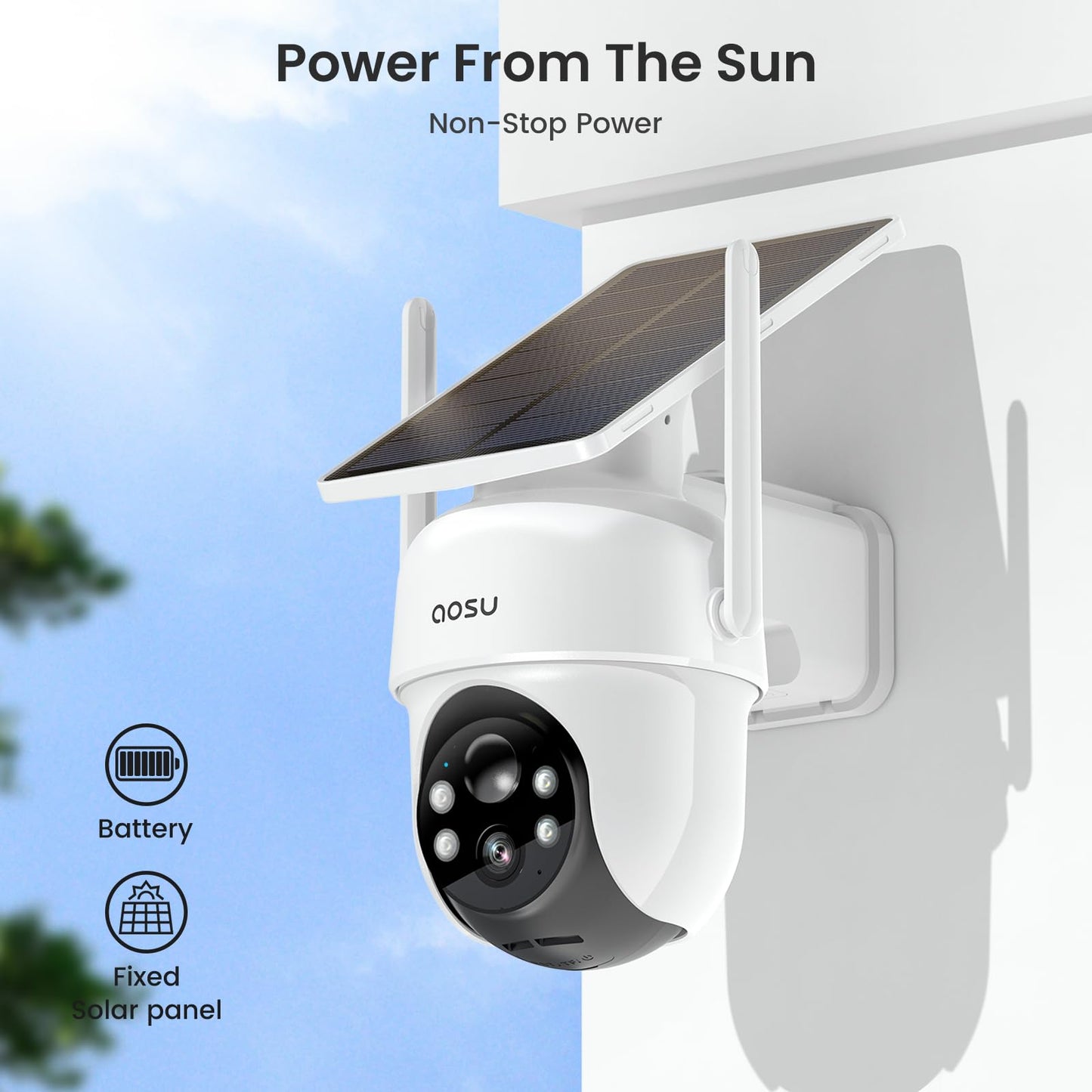 AOSU 2-Cam Solar-Powered Security Camera System