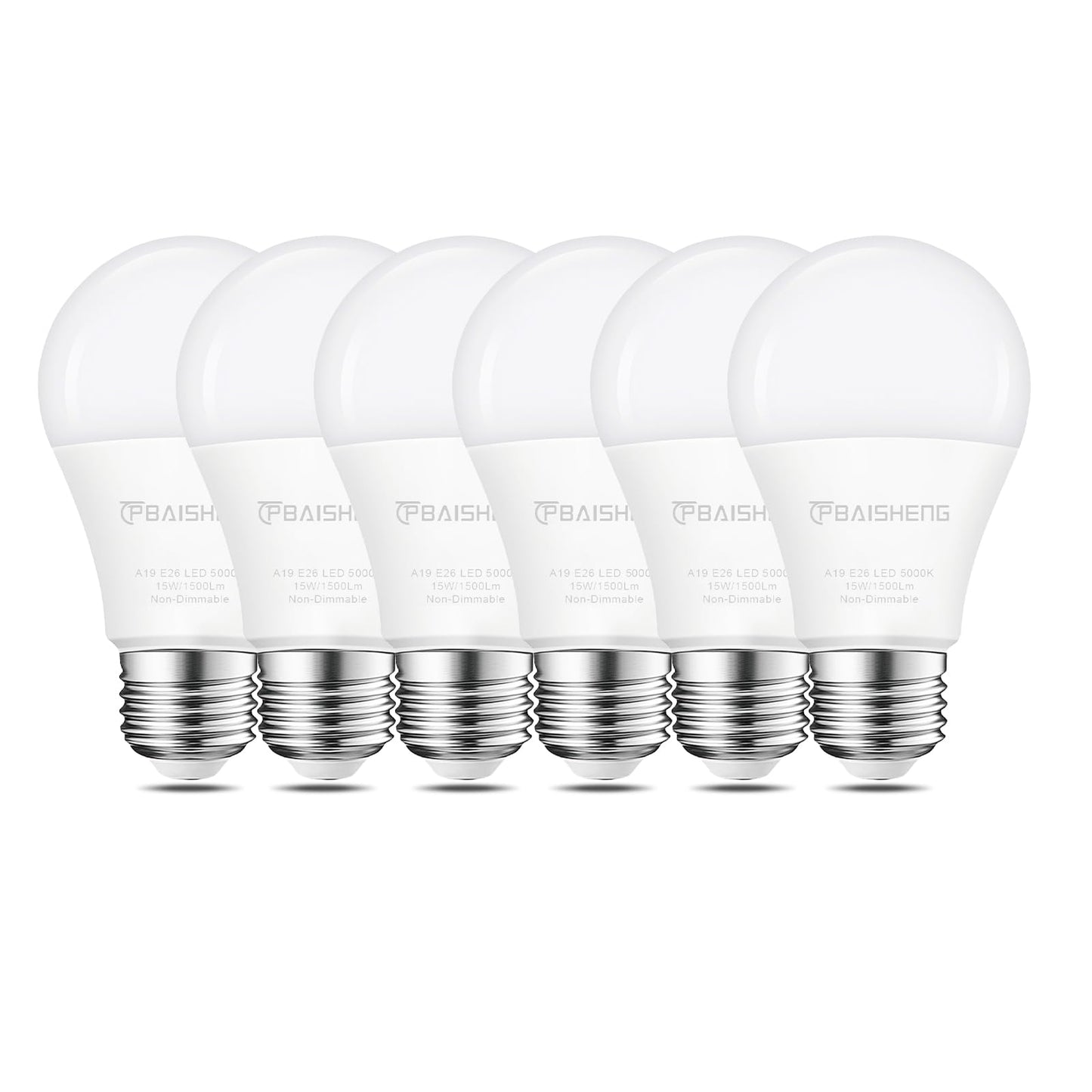 TPBAISHENG 15W LED Light Bulbs 100 Watt Equivalent, No Flicker, 1500 Lumens, 5000K Daylight Super Bright 100 Watt Equivalent Light A19 LED Bulb, Non-Dimmable, E26, CRI 85+, 30000+ Hours (6, 5000K)