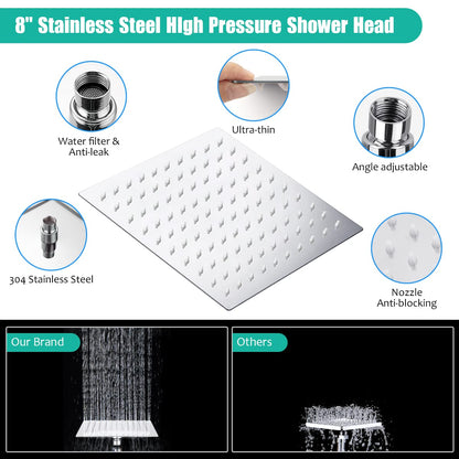 Shower Head with Handheld, 10'' High Pressure Rain Shower Head/10 Modes Handheld Shower Heads Power Wash Back with 11'' Extension Arm, Holder, 5ft Hose, Flow Regulator, Chrome, Height/Angle Adjustable