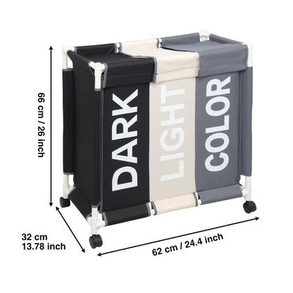 3-Section Laundry Hamper with Rolling Wheels