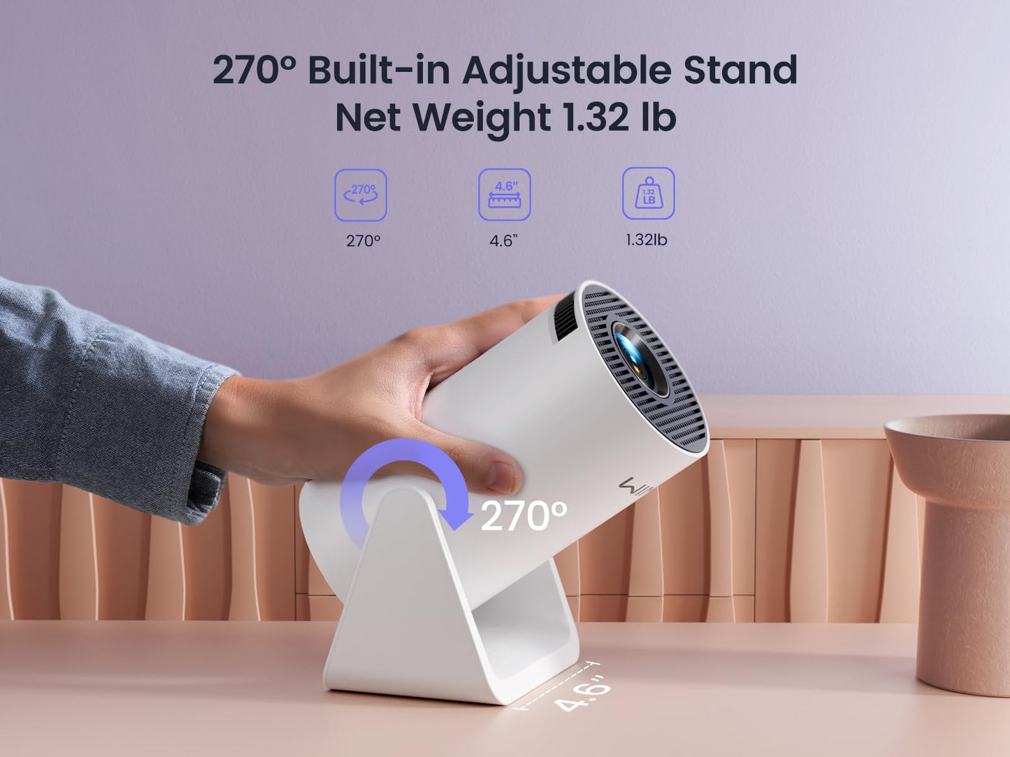 [270°Adjustable Stand] Mini projector with WiFi and Bluetooth, Outdoor Portable Movie Projector 1080P Support, Auto Keystone Home Projector for Phone/TV Stick/Laptop, WiMiUS Latest S27