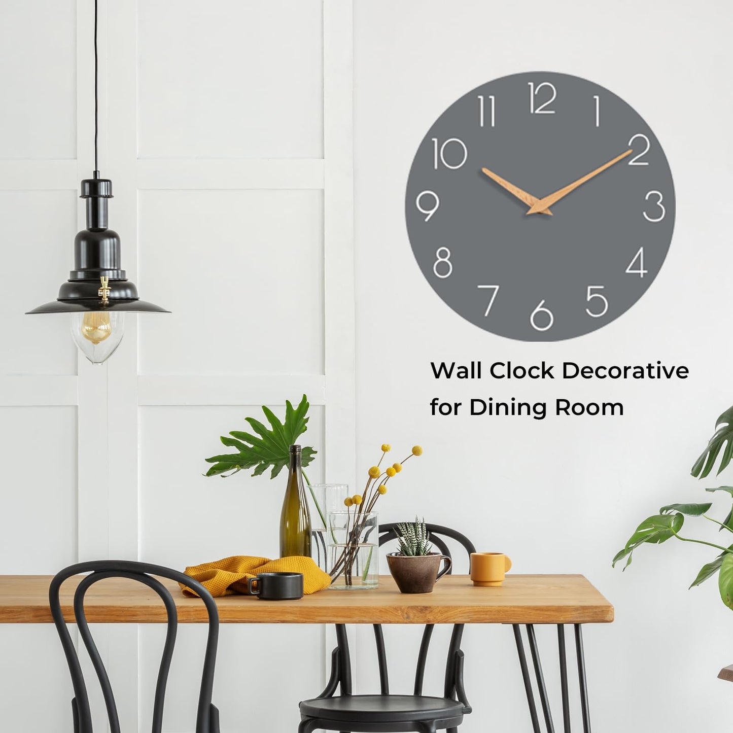 cicininc Wall Clock, Gray Wooden Silent Non-Ticking, Decorative Battery Operated Wall Clocks for Bedroom, Kitchen, Home, Living Room, Office, School, Hotel (8 Inch)