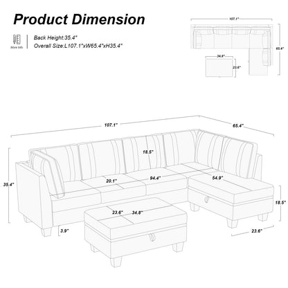 L-Shaped Sectional Sofa with Storage Ottoman