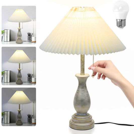 Dimmable Farmhouse Table Lamp with Pull Chain Switch