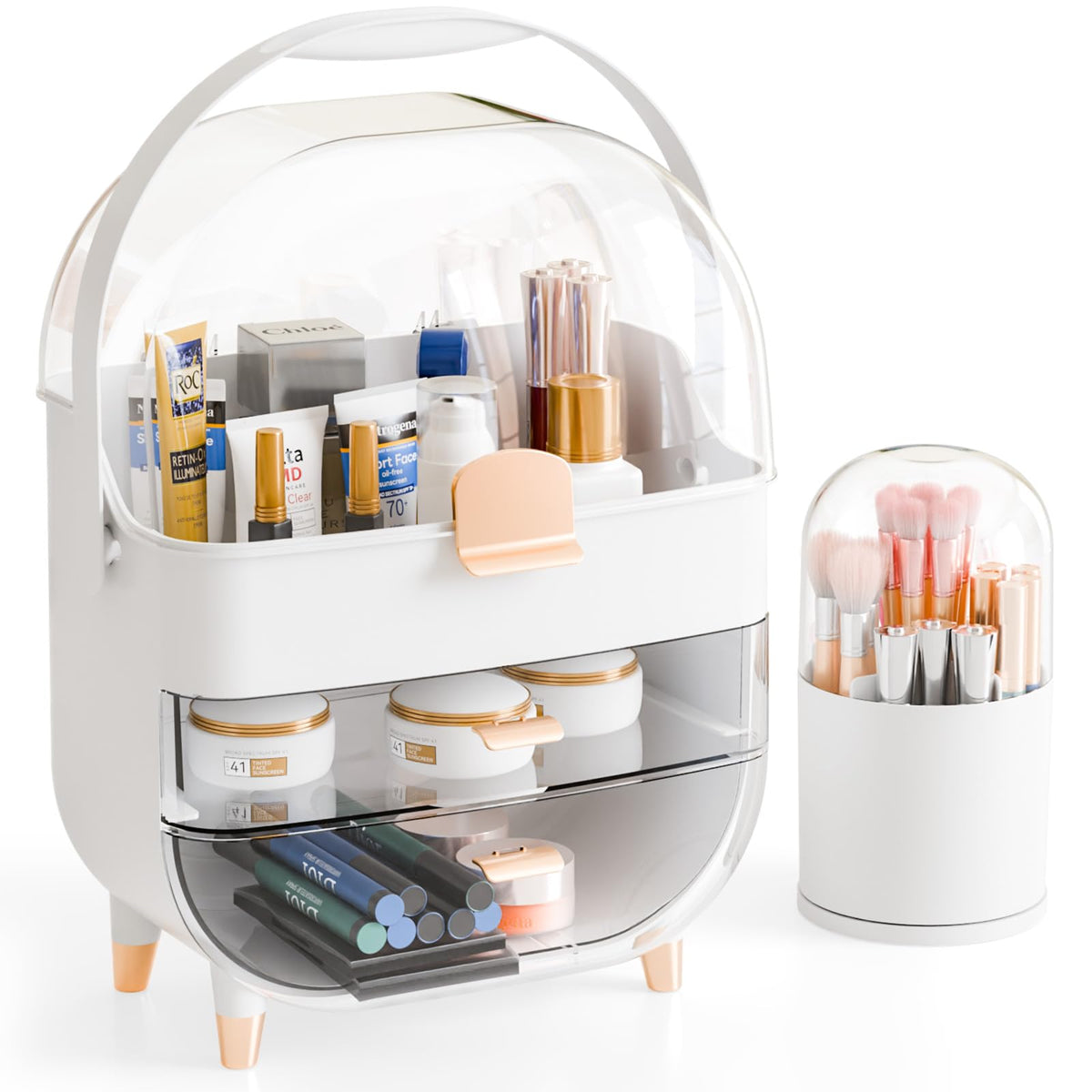 Makeup Skincare Organizer with Cover and Brush Holder