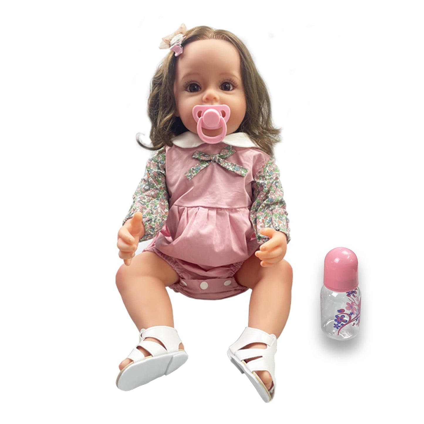 PLAYSKY Reborn Baby Dolls Girl, 22" Beautiful Lifelike Doll Full Body Vinyl Silicone with Long Hair for Kids, Realistic Newborn Baby Doll with Feeding Toy for Birthday Christmas