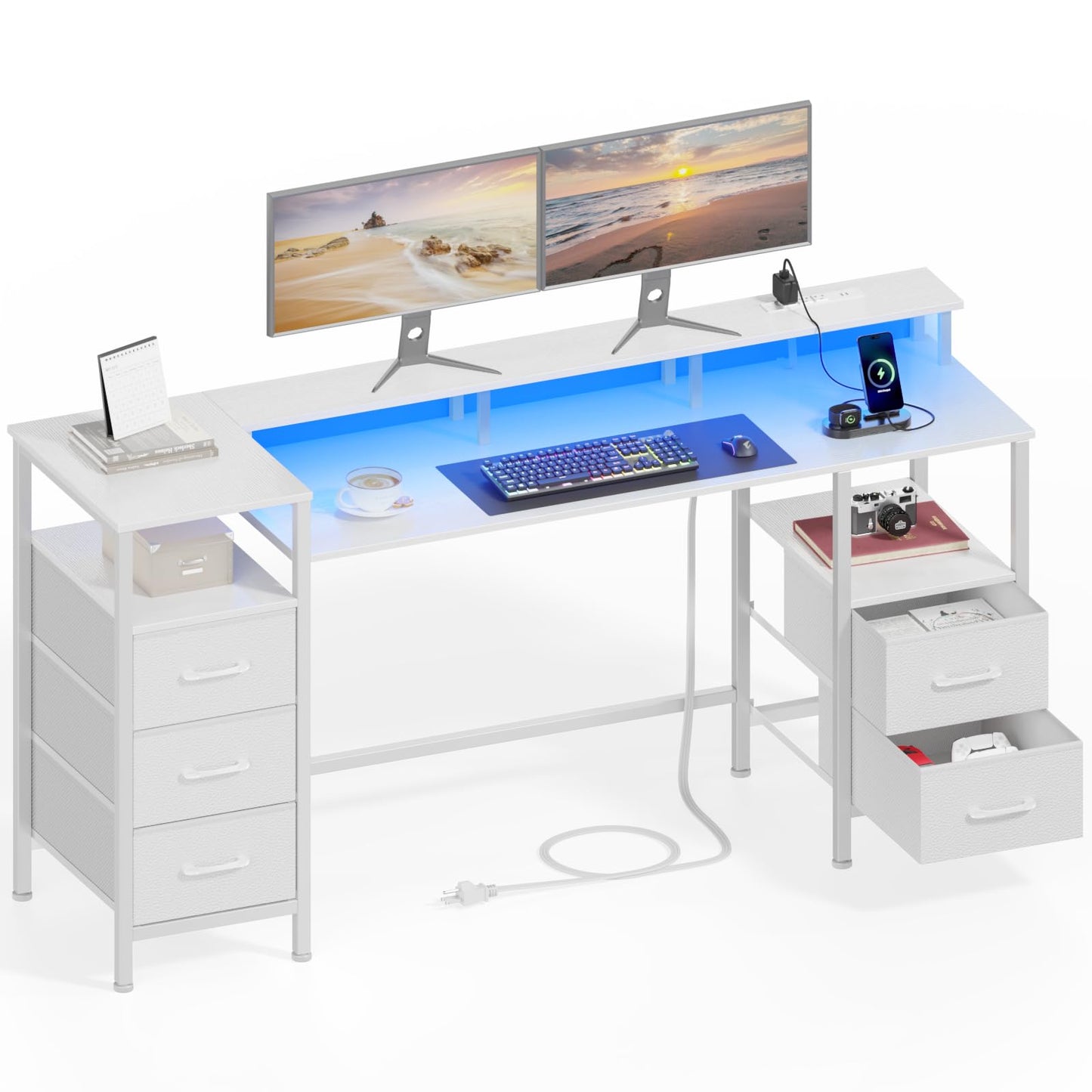 Korfile 55 Inch Gaming Desk with LED Lights