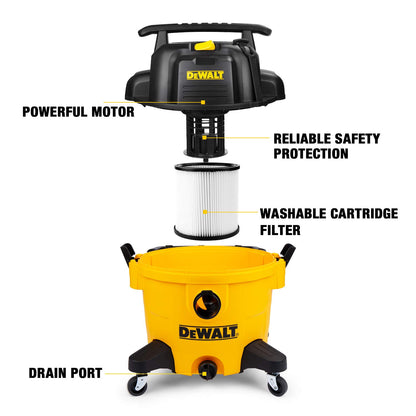 DEWALT 9 Gallon Wet/Dry VAC, Heavy-Duty Shop Vacuum with Attachments, 5 Peak HP, with Blower Function, DXV09PA