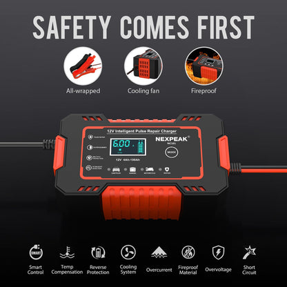 NEXPEAK 12V 6A Smart Battery Charger Maintainer