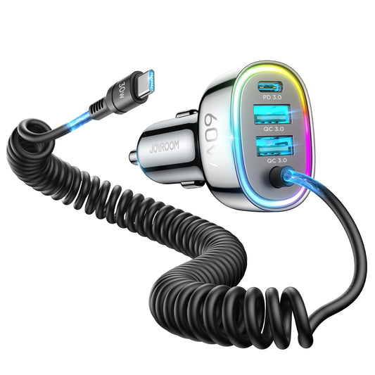 JOYROOM 60W USB-C Car Charger with Coiled Cable