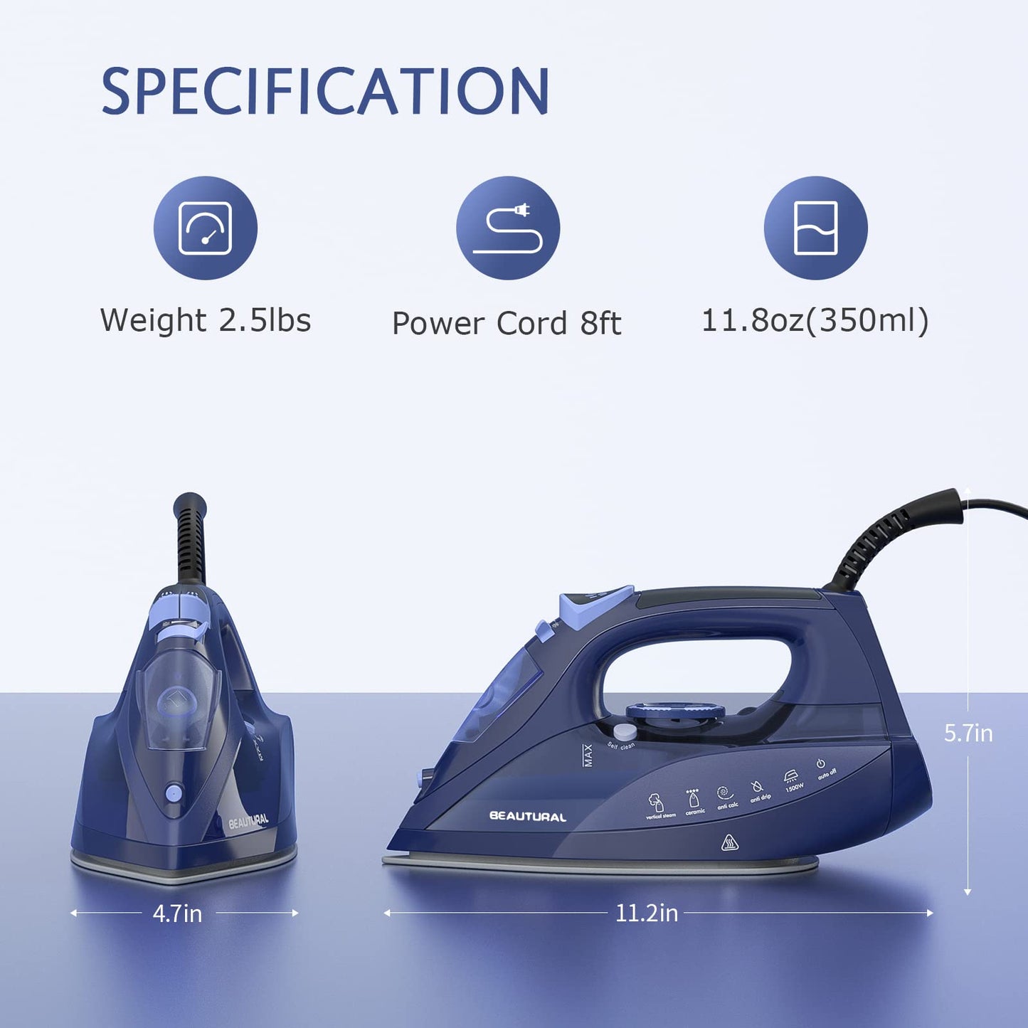 BEAUTURAL Ceramic Steam Iron with Precision Dial