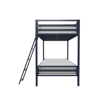 Novogratz Maxwell Twin-Over-Twin Metal Bunk Bed with Ladder and Guardrails, Navy Blue