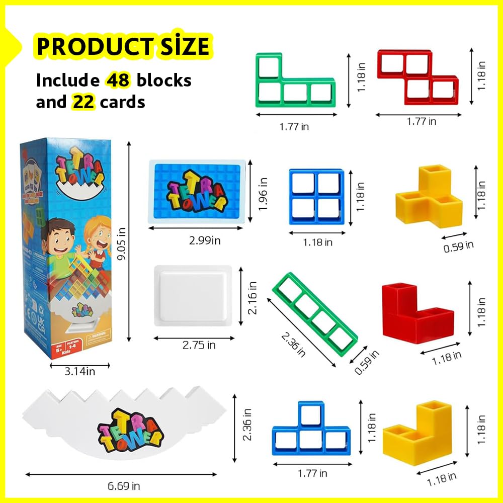 QYLAX 48 Pcs Tetra Tower Game Perfect Family Games for Kids and Adults, Fun 2 Player Balance Game Great for Friends, Parties, Travels