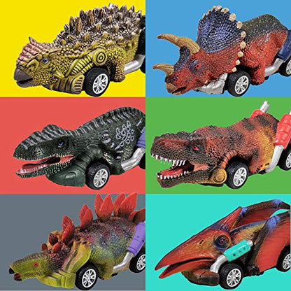 DINOBROS 6-Pack Dinosaur Pull Back Toy Cars