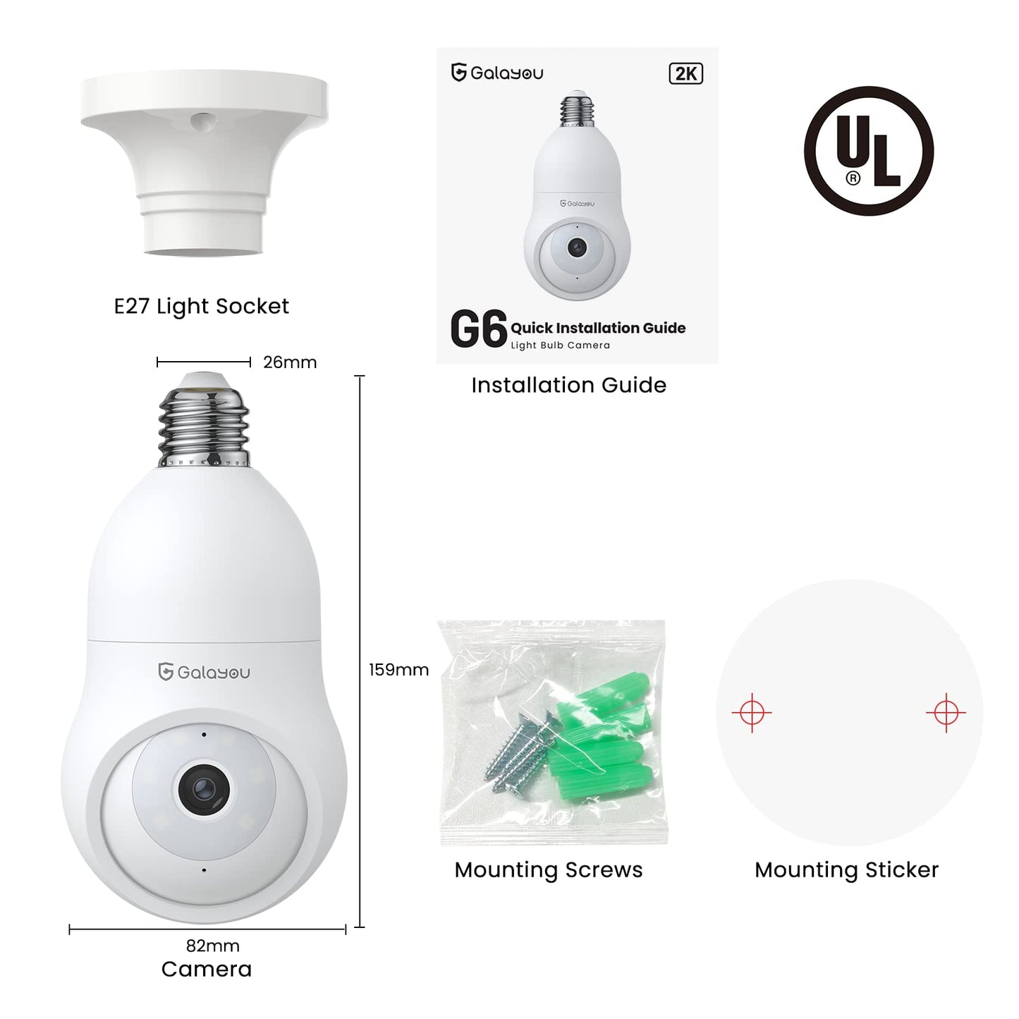 GALAYOU 360 Light Bulb Security Camera - Light Socket Wireless Camera for Home Security Recording Indoor&Outdoor, WiFi Video Surveillance with 2K Resolution, Motion Tracking,Works with Alexa, 2.4Ghz