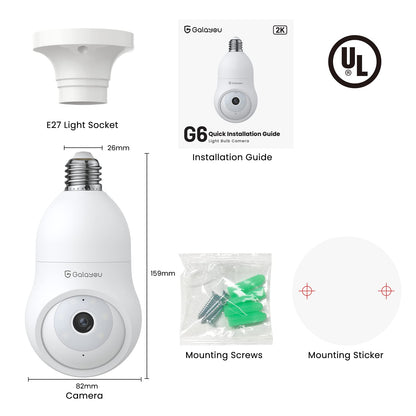 GALAYOU 360 Light Bulb Security Camera - Light Socket Wireless Camera for Home Security Recording Indoor&Outdoor, WiFi Video Surveillance with 2K Resolution, Motion Tracking,Works with Alexa, 2.4Ghz
