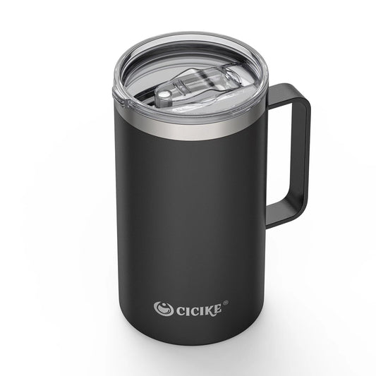 cicike 24oz. Travel Mug with Handle and Lid, Insulated Coffee Mug, Stainless Steel Coffee Mug, Camping Gift for Men and Women, Keep Cold for 9 Hours and Hot for 3