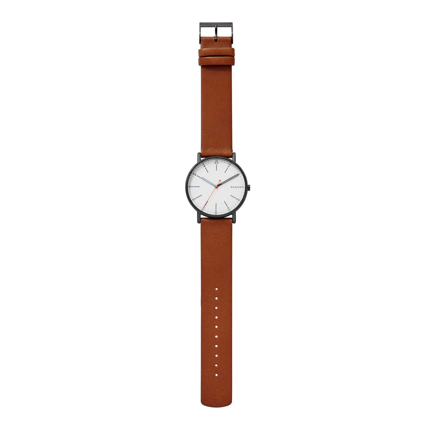 Skagen Men's Signatur Three-Hand Black Stainless Steel and Brown Leather Band Watch (Model: SKW6374)