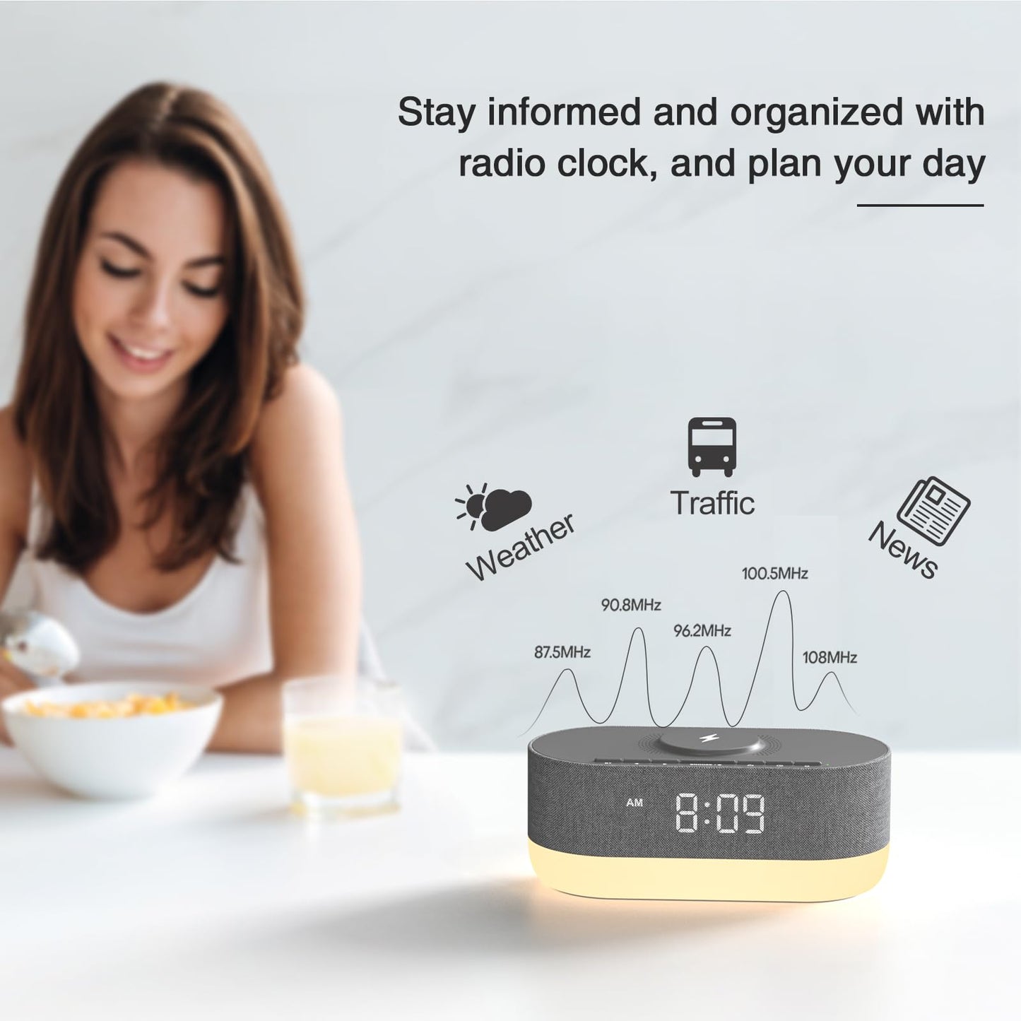 Wireless Charging Alarm Clock with Bluetooth Speaker