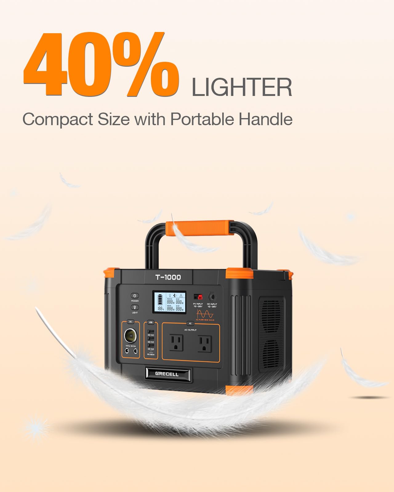 1000W GRECELL Portable Solar Generator with AC Outlet