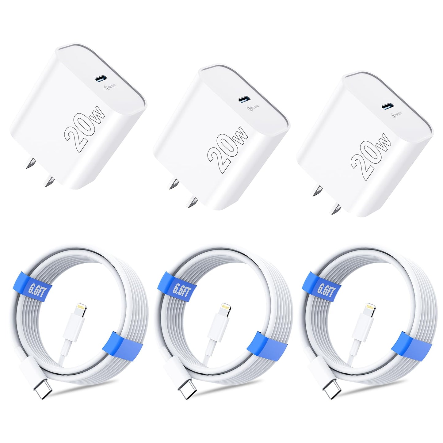 3-Pack Fast Charging Wall Charger with Cable