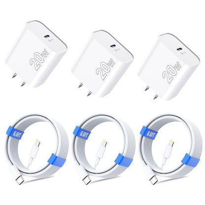 3-Pack Fast Charging Wall Charger with Cable