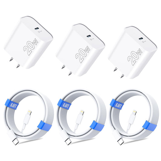 3-Pack Fast Charging Wall Charger with Cable