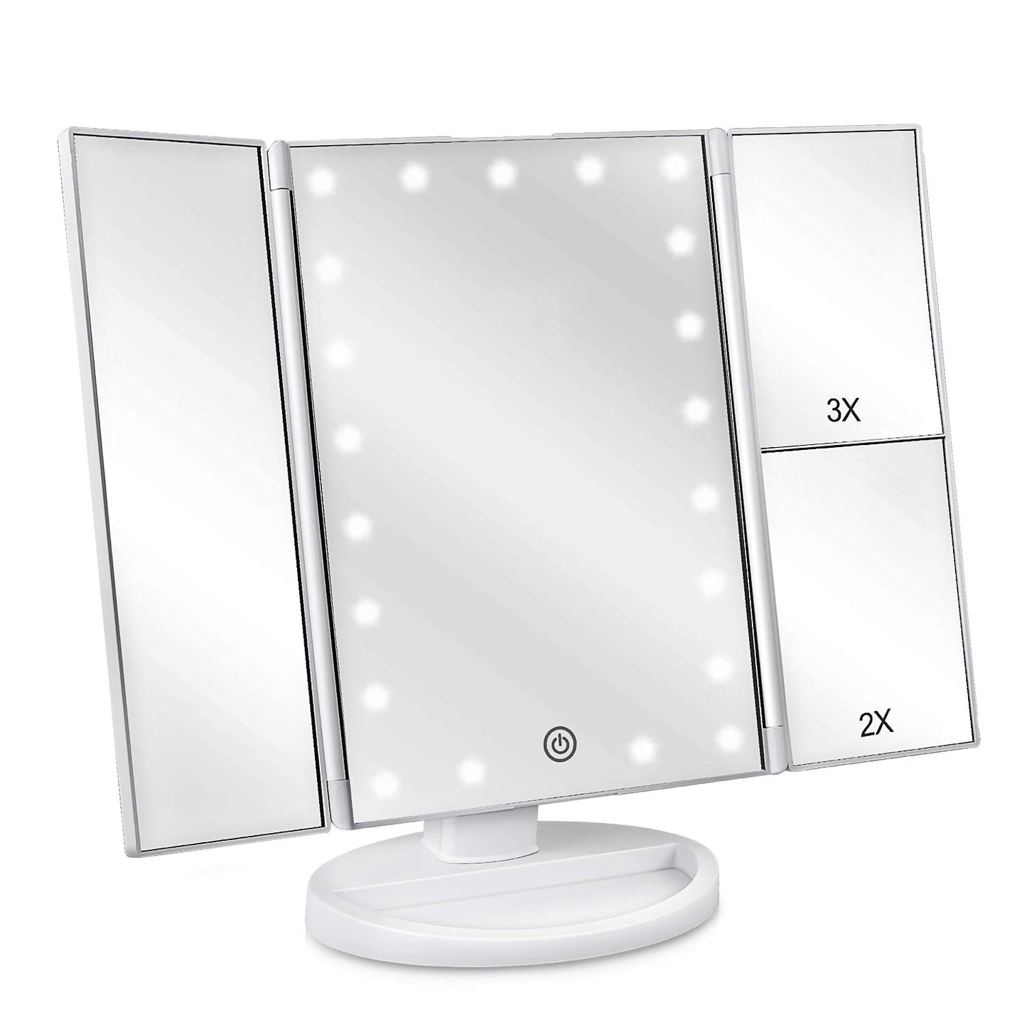 Lighted Tri-Fold Vanity Mirror with 21 LEDs